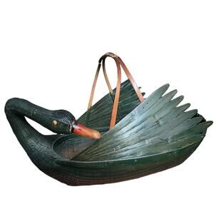 Vintage Rattan Green Goose‎ Basket
